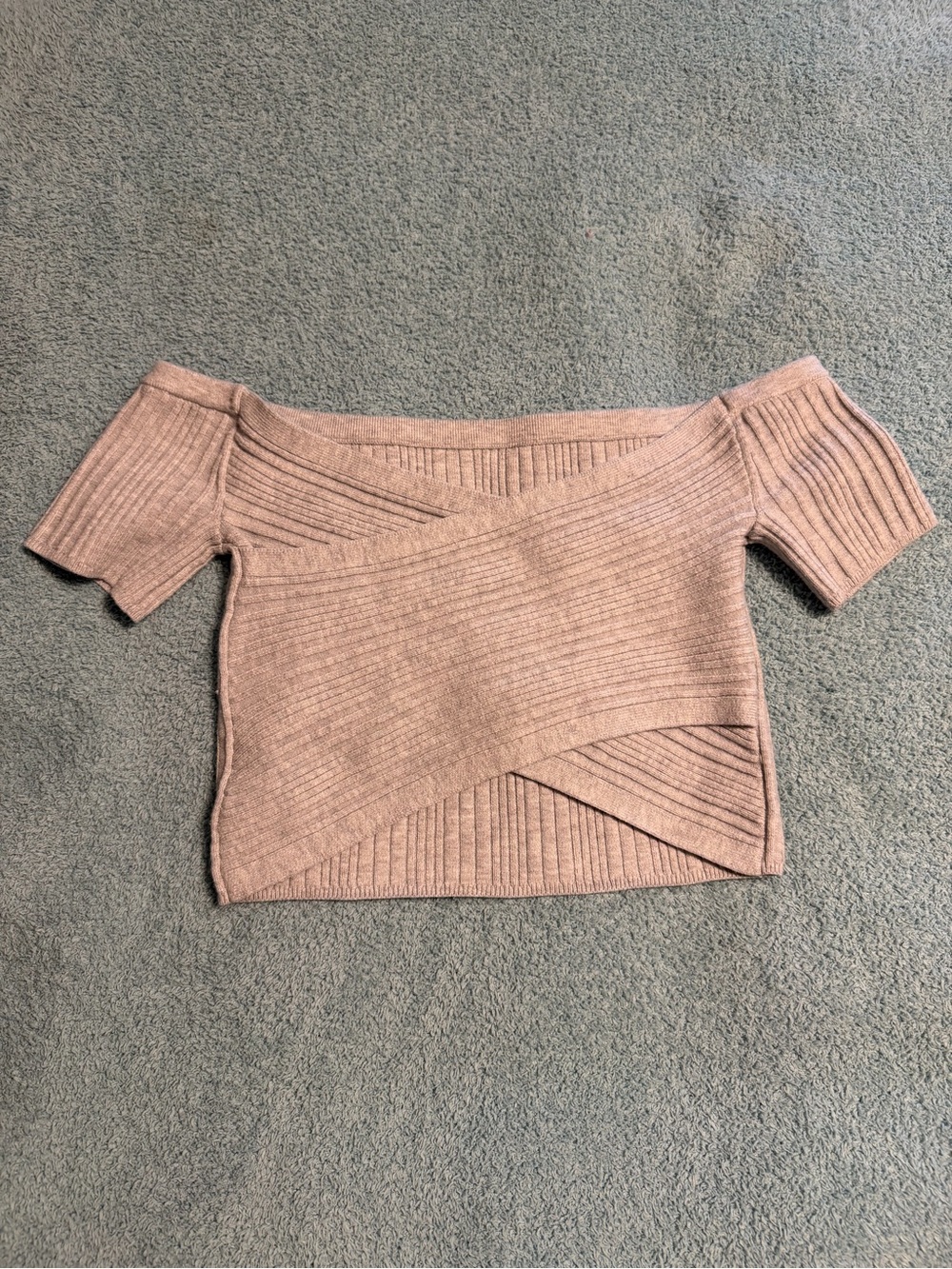 Aerie Womens Medium Ribbed Gray Knit Off The Shoulder Cropped Sweater Reversible